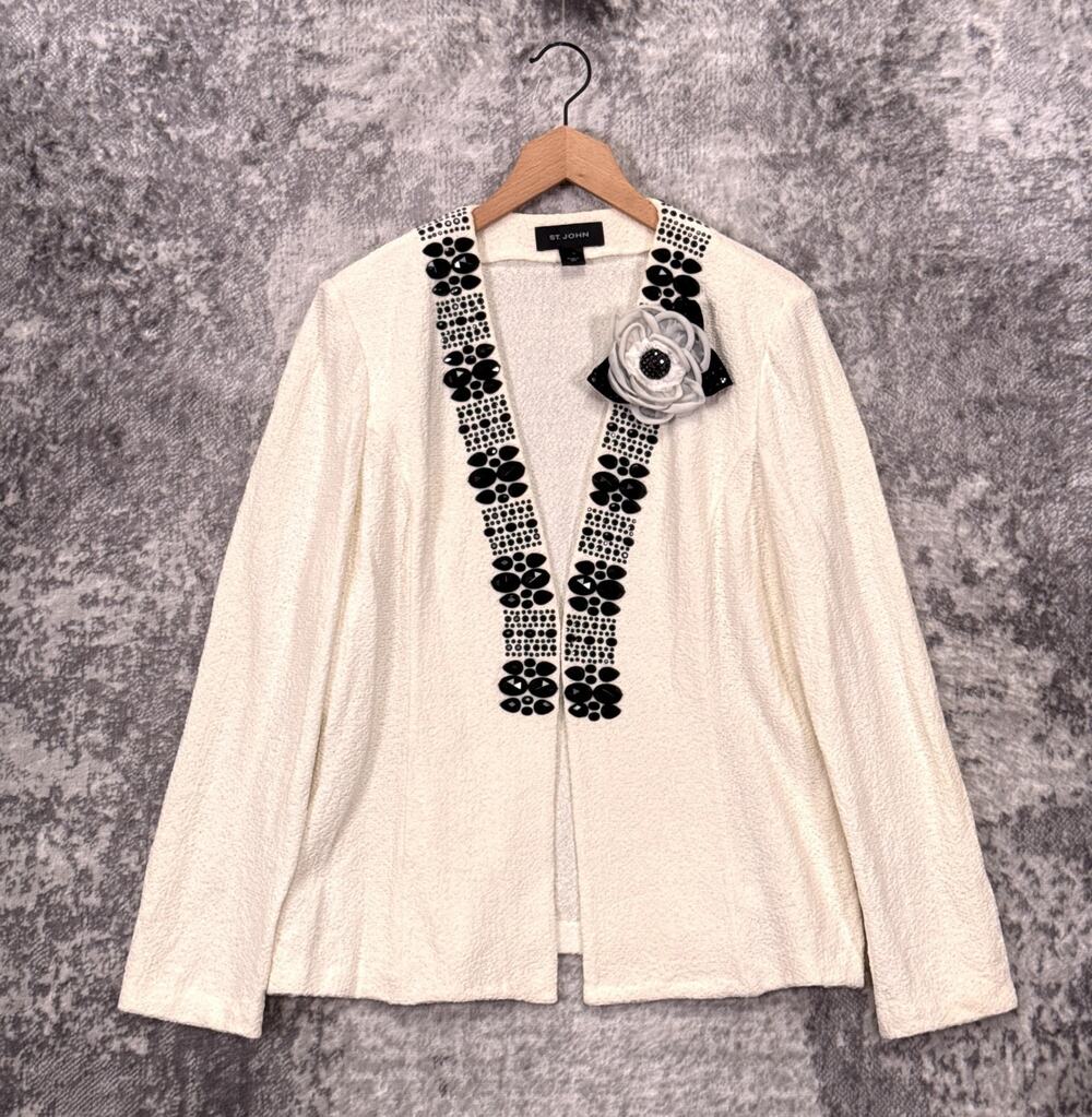 St John Jacket 12 Womens Santana Knit Jeweled Brooch